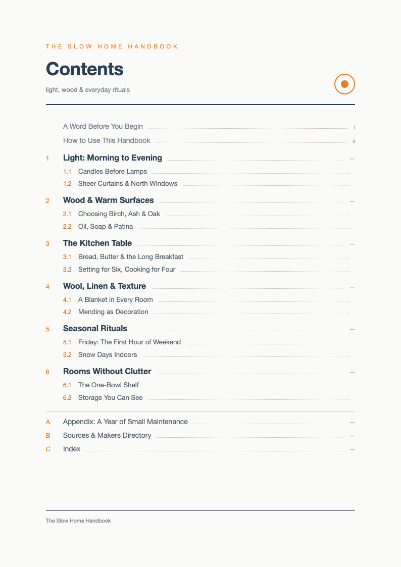 Nordic scandi table of contents